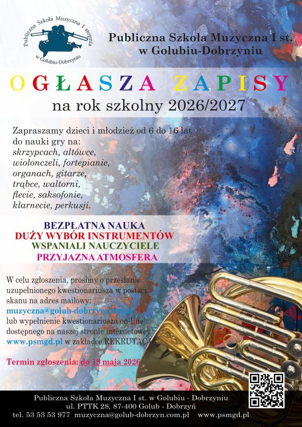 Formularz rekrutacyjny do Publicznej Szkoły Muzycznej I stopnia w Golubiu-Dobrzyniu
